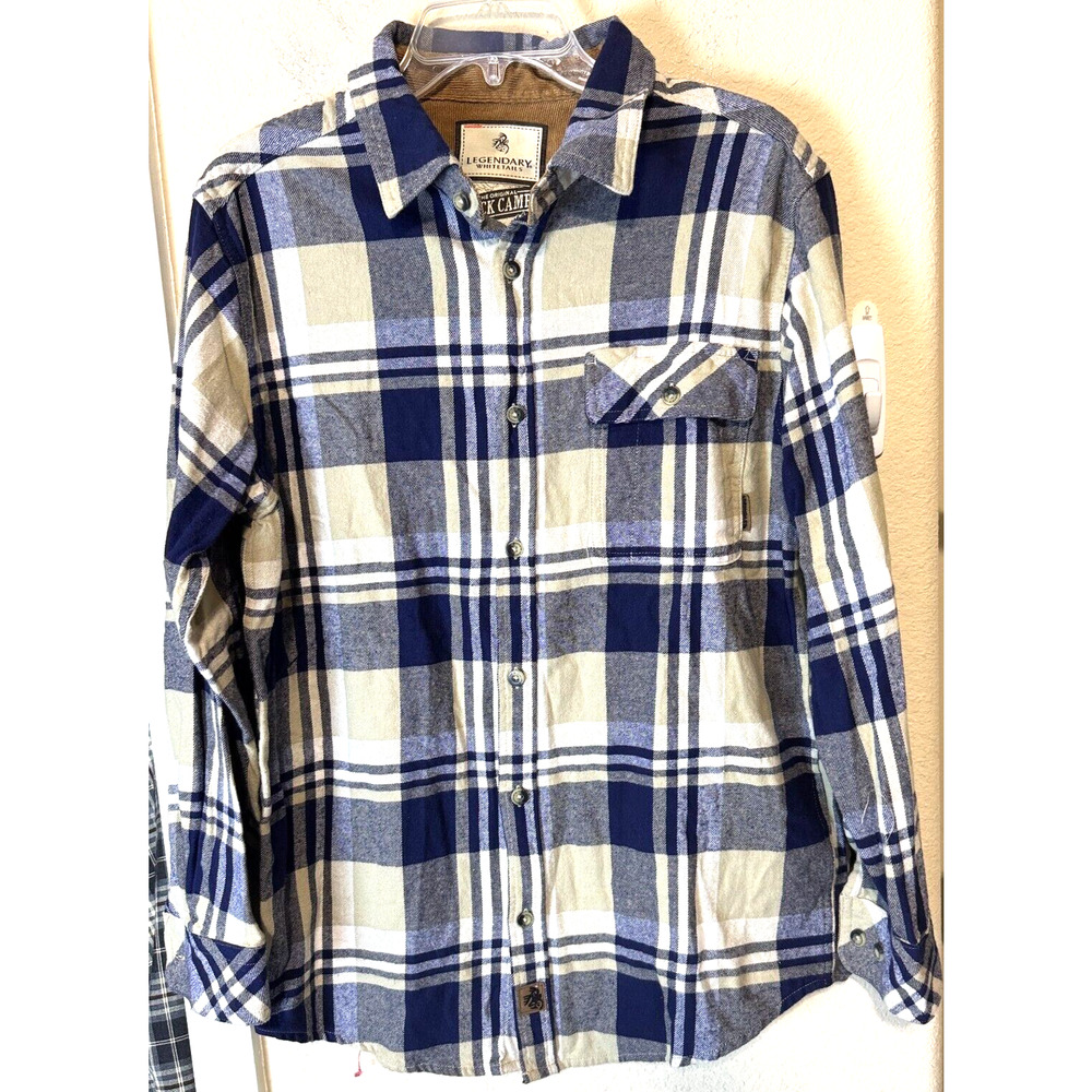 Legendary White Tails Original Buck Camp Flannel Shirt SZ M plaid corduroy trim